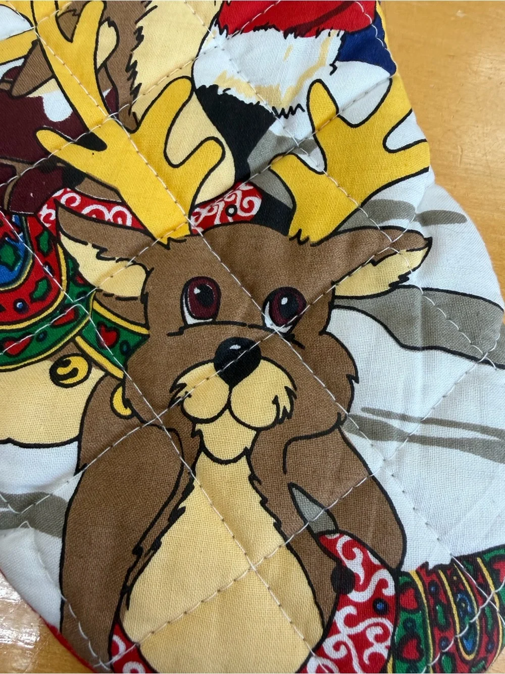 Vintage QUILTED CHRISTMAS STOCKING Bag Gift Santa Gifts Toys Reindeer